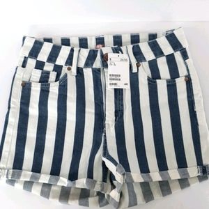 New! H&M High-Waisted Striped Jean Shorts